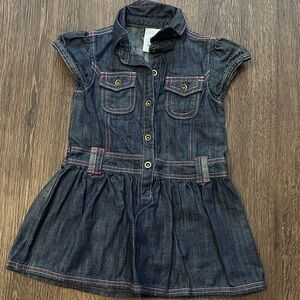 Wonderkids Dark Blue Denim Dress with Pink Stitching